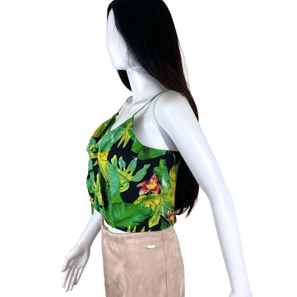 NWT Nicole Miller Tropical Tie-Front Linen Blend Crop Tank Top S - Picture 3 of 12